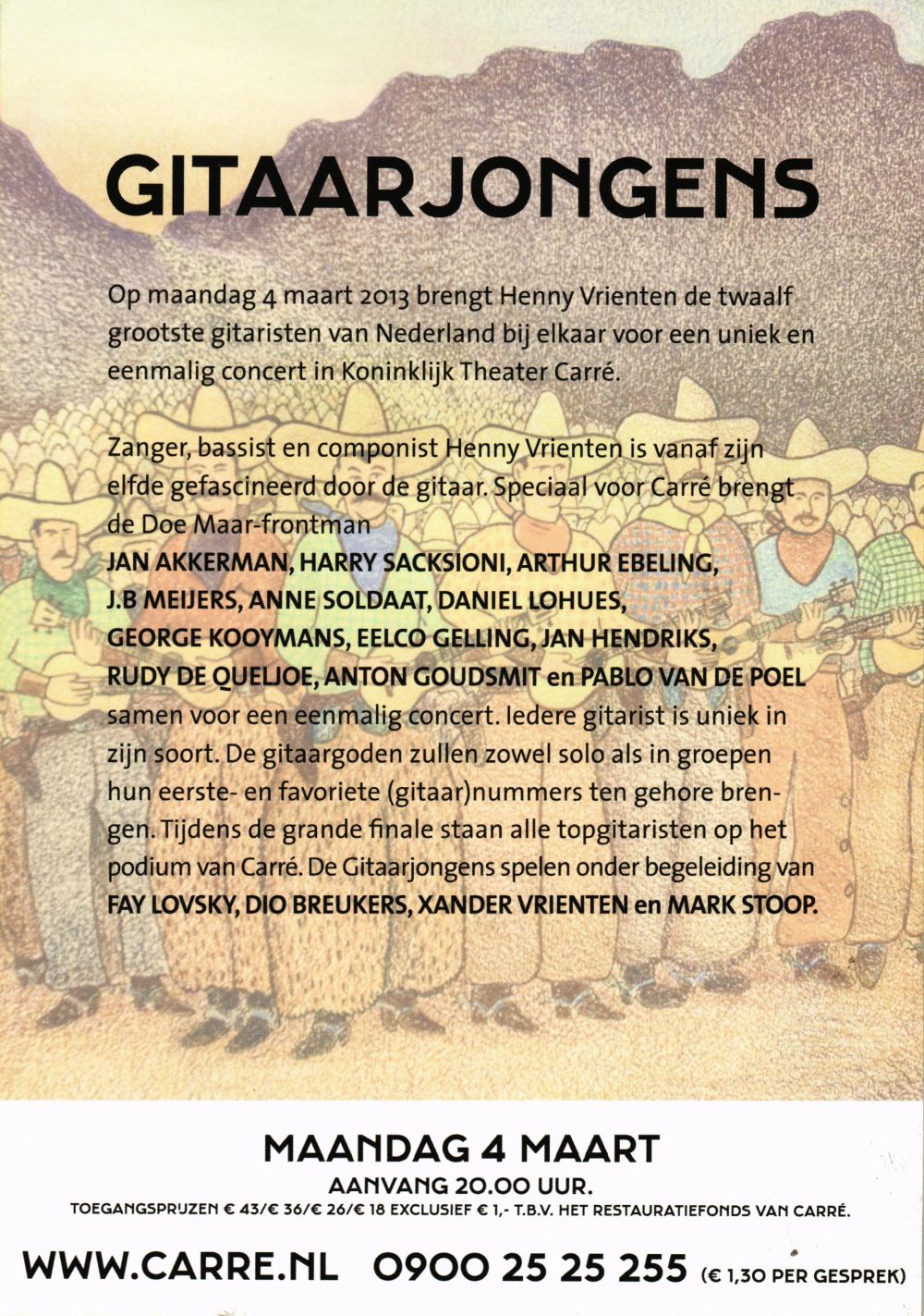 Gitaarjongens show flyer front Amsterdam Carré March 04 2013